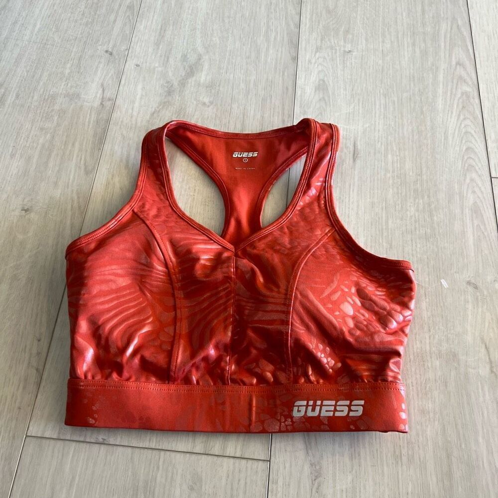 GUESS Women's Deborah Low Impact Sports Bra Red Size S